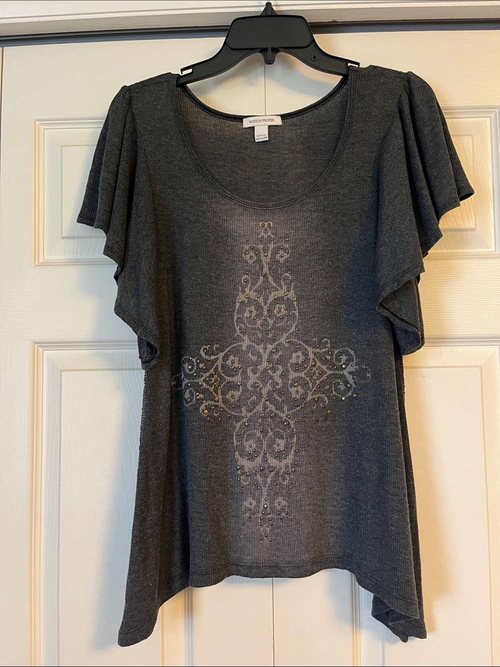 Boston Proper Flutter Sleeve Embellished Tee